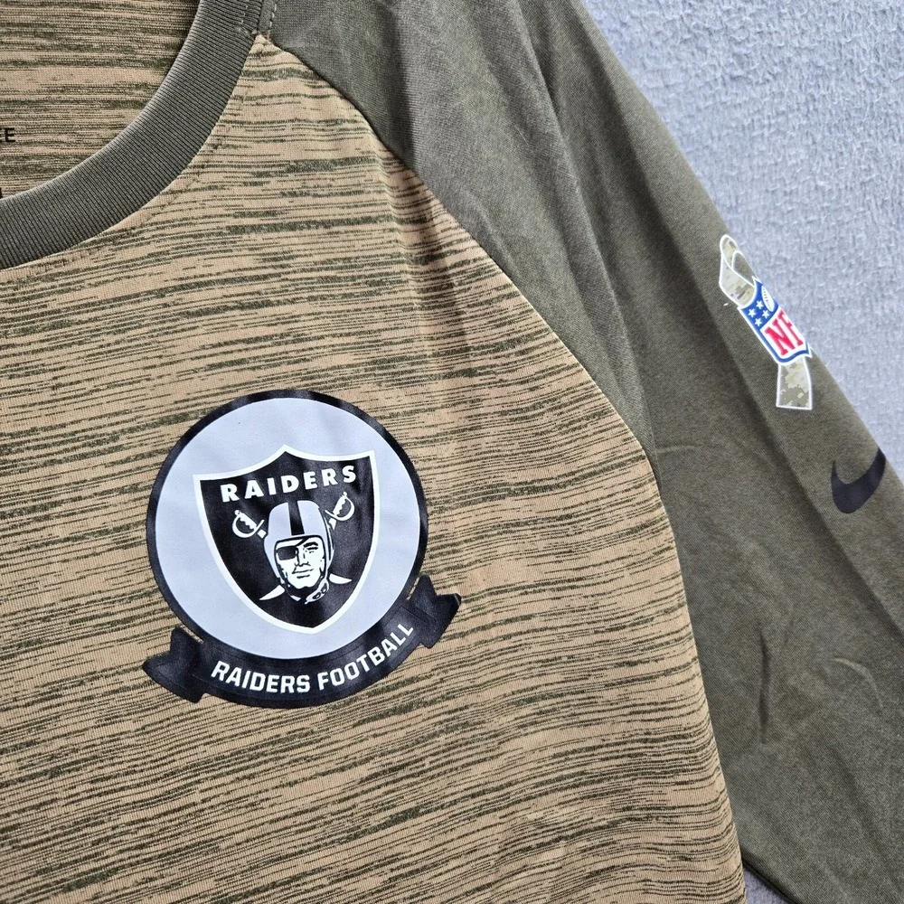 Oakland‎ Raiders Women Shirt M Green Nike US Army Football Dri Fit 3/4 Sleeve